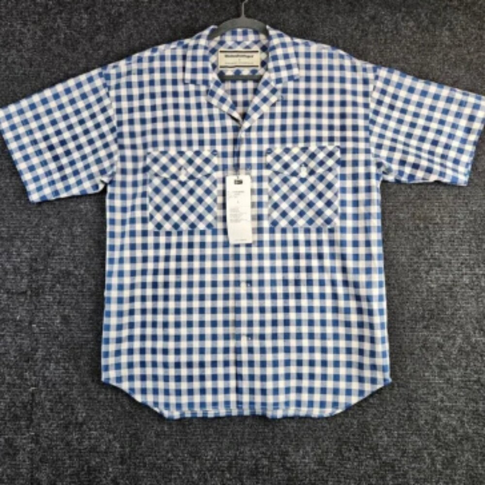 Rare Onitsuka Tiger Andrea Pompilio Mens SS Shirt Blue Gingham Checkered Sample